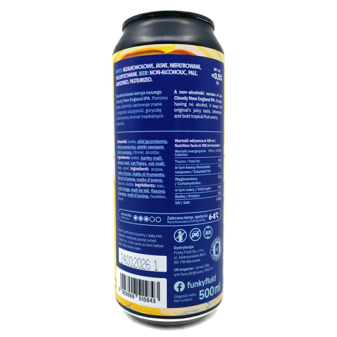 Funky Fluid Free Cloudy Alcohol-Free New England IPA 0.5% (500ml can)-Hop Burns & Black