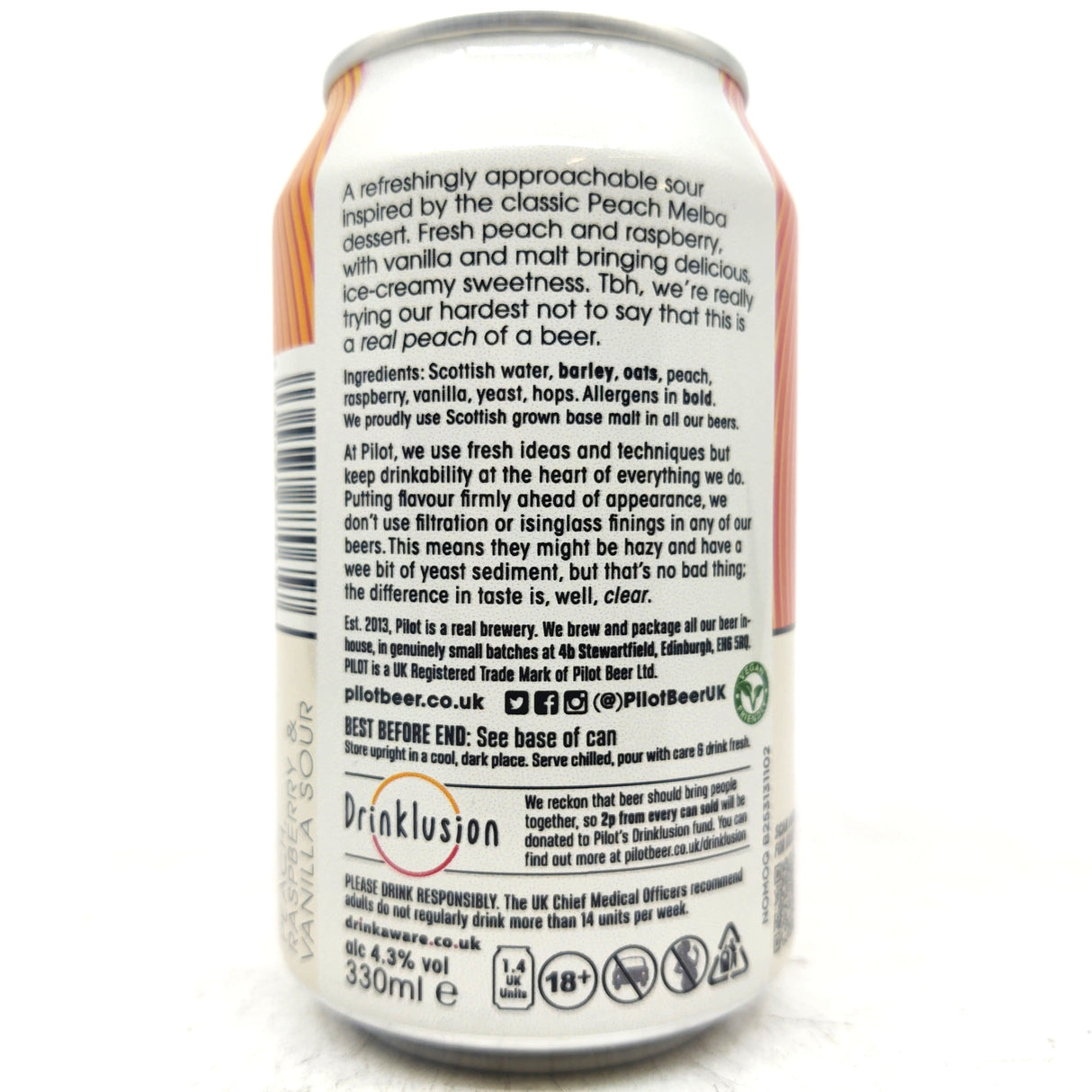 Pilot Peach Melba Sour 4.3% (330ml can)-Hop Burns & Black