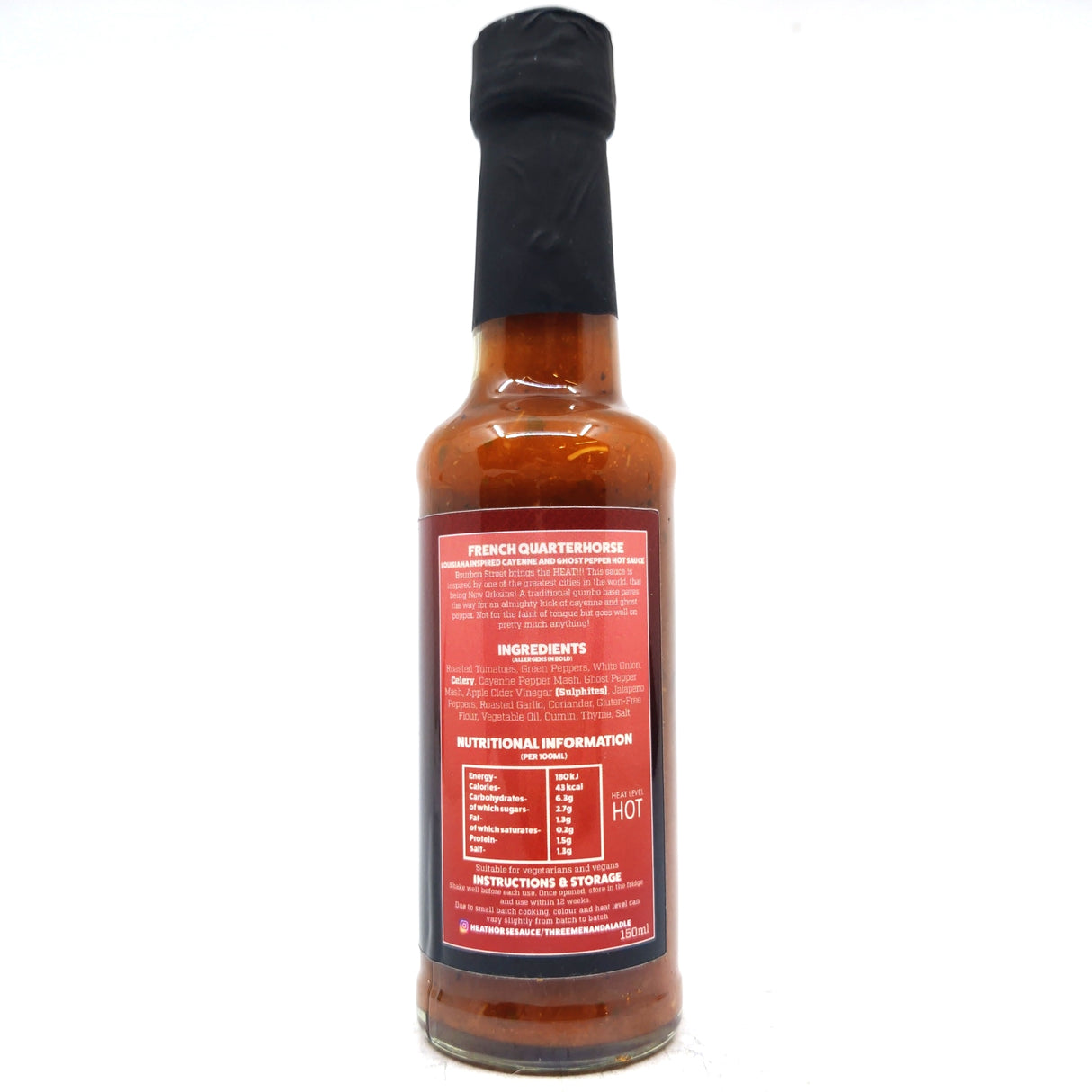 Heat Horse French Quarterhorse Louisiana Cayenne & Ghost Pepper Hot Sauce (150ml)-Hop Burns & Black