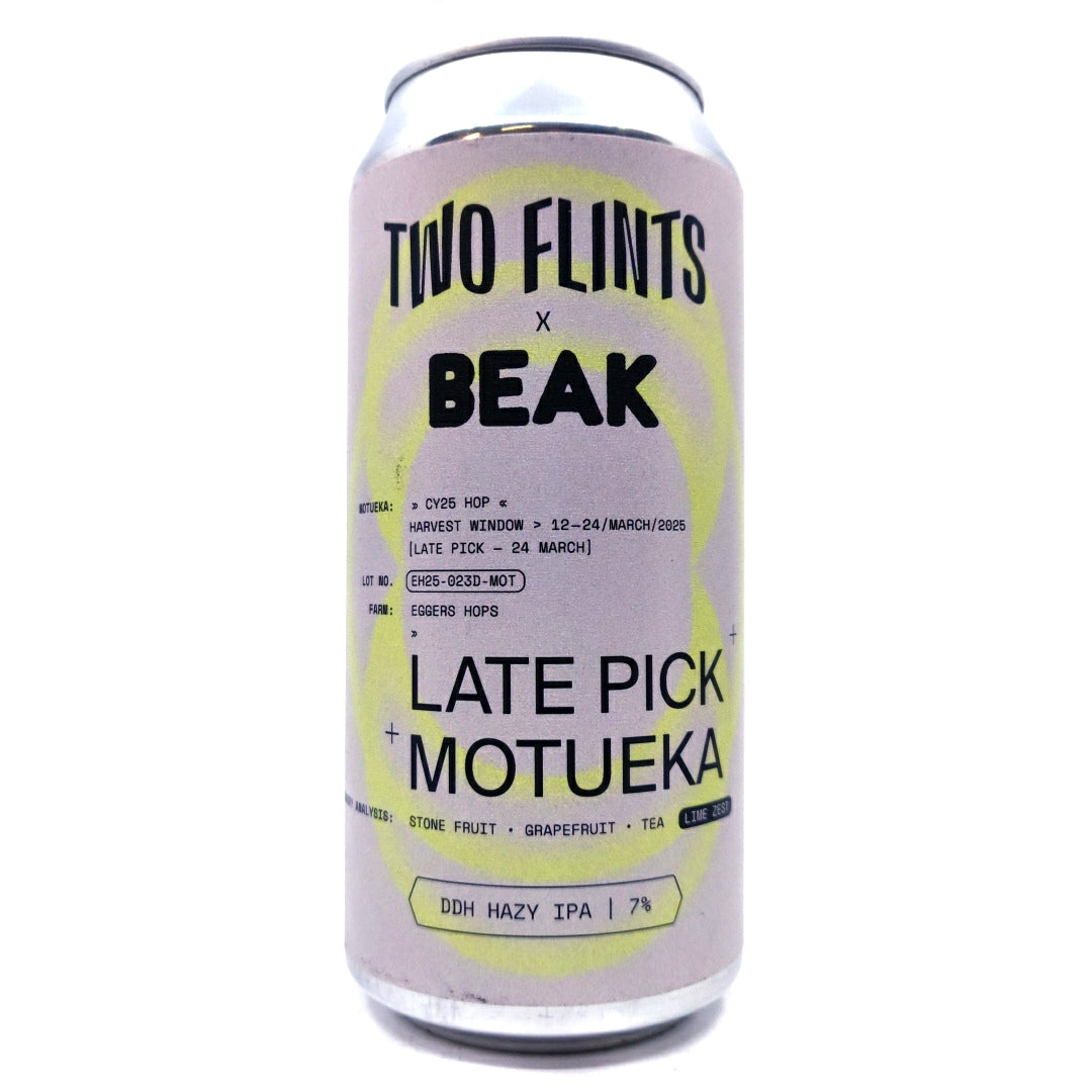 Two Flints x Beak Late Pick Motueka DDH Hazy IPA 7% (440ml can)-Hop Burns & Black