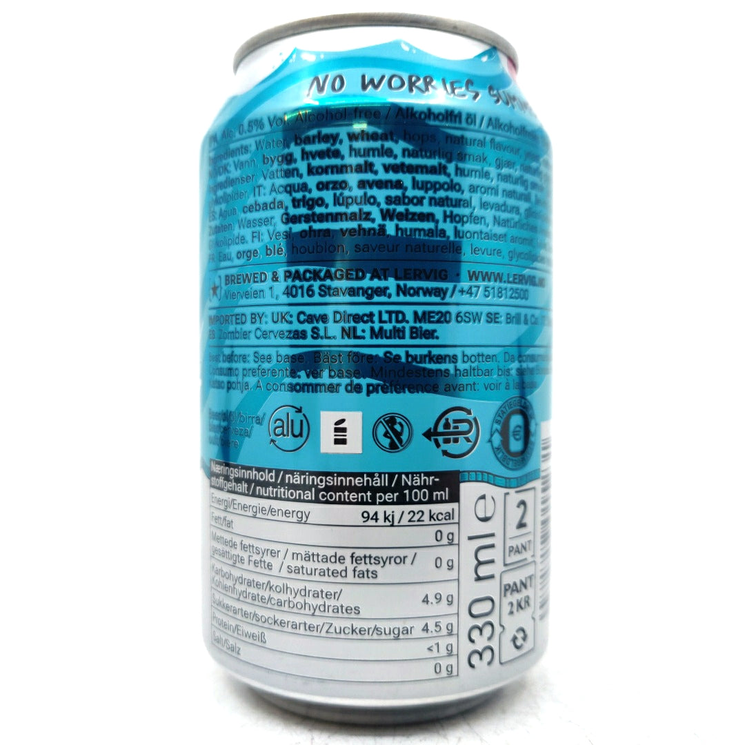 Lervig No Worries Summer Alcohol-Free Beer 0.5% (330ml can)