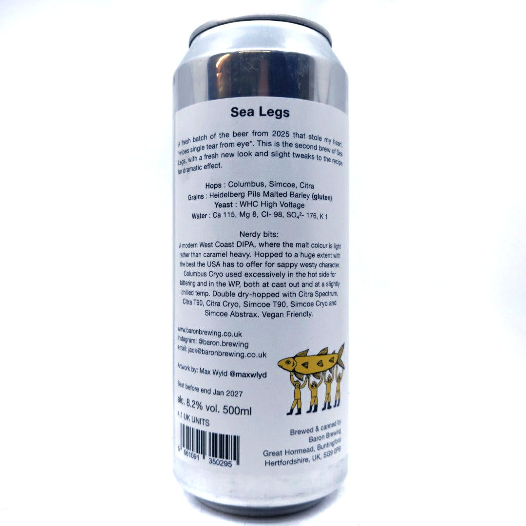 Baron Brewing Sea Legs West Coast Double IPA 8.2% (500ml can)-Hop Burns & Black