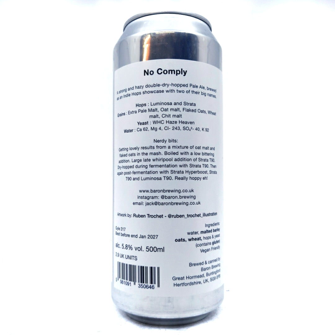 Baron Brewing No Comply DDH Pale Ale 5.8% (500ml can)-Hop Burns & Black