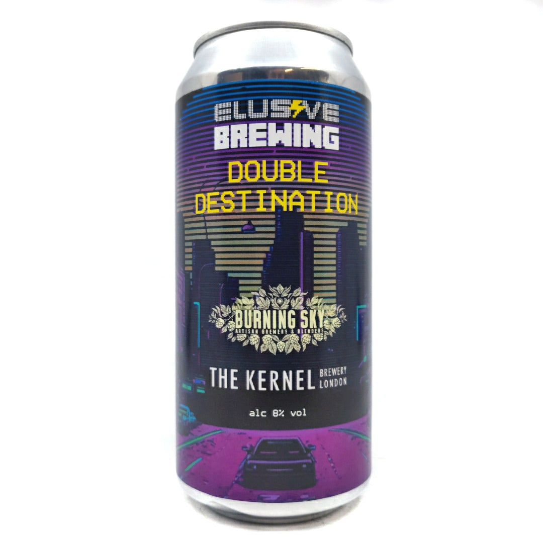 Elusive x Burning Sky x The Kernel Double Destination IPA 8% (440ml can)-Hop Burns & Black