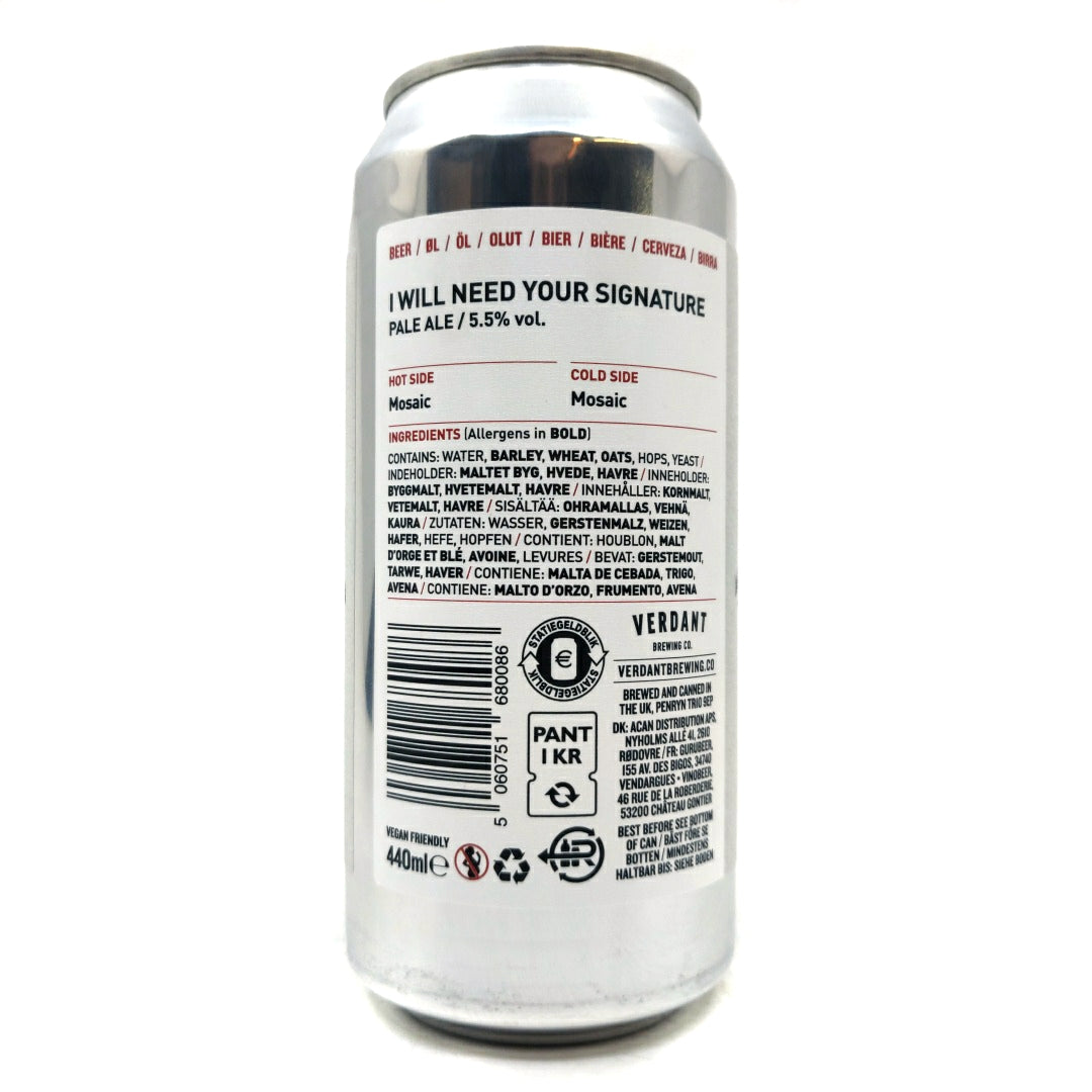 Verdant I Will Need Your Signature Pale Ale 5.5% (440ml can)-Hop Burns & Black