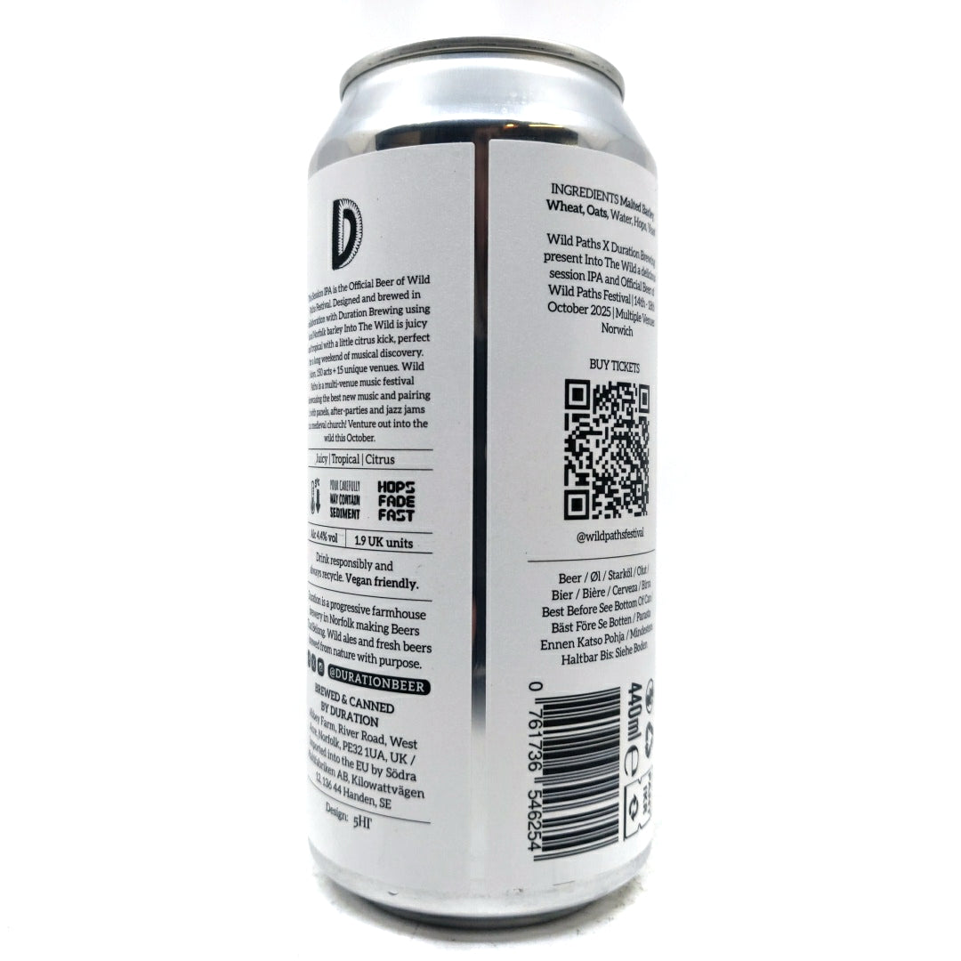 Duration Into The Wild Session IPA 4.4% (440ml can)-Hop Burns & Black