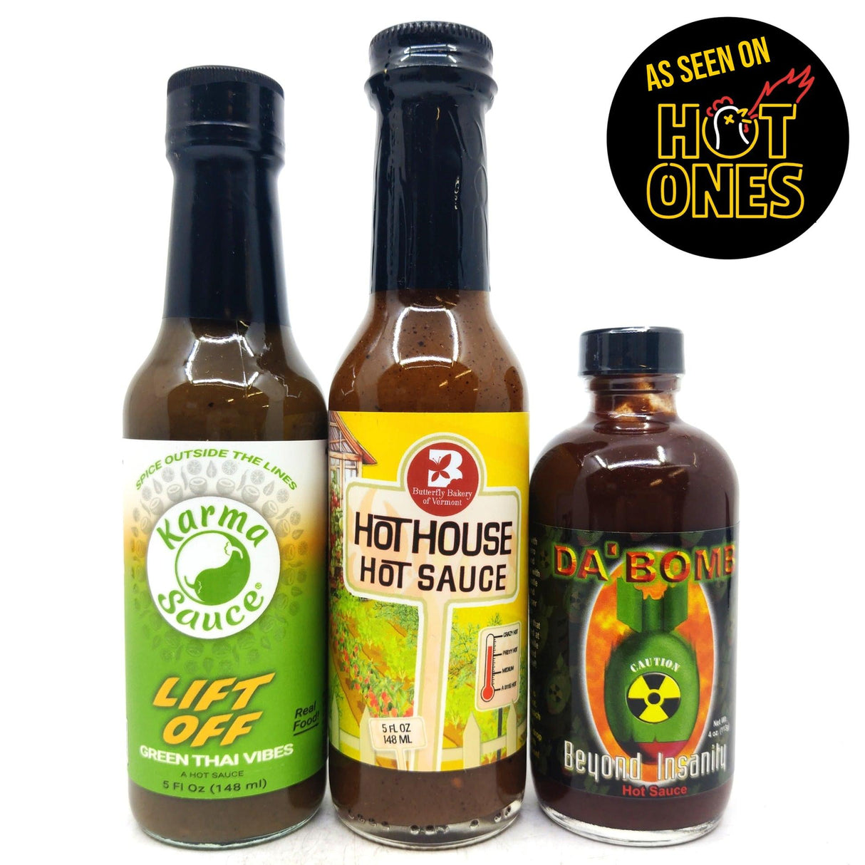 Hot Ones Hot Sauce Season 26 Da Bomb Beyond Insanity Pack (3 sauces)-Hop Burns & Black