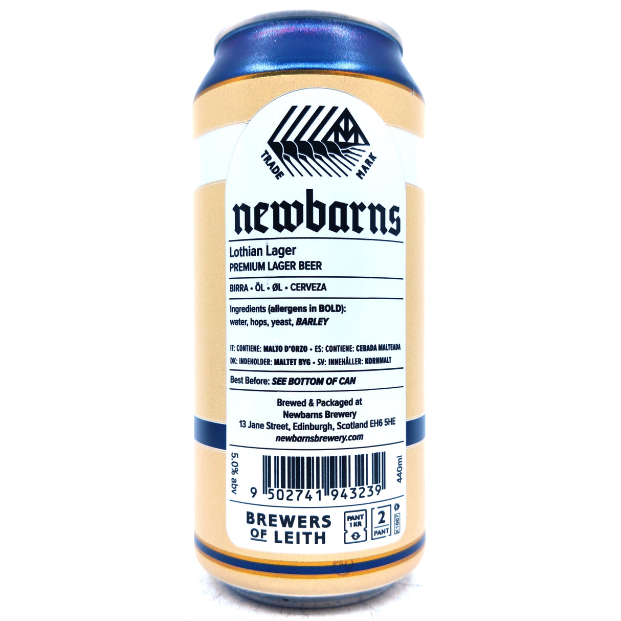 Newbarns Lothian Lager 5% (440ml can)-Hop Burns & Black