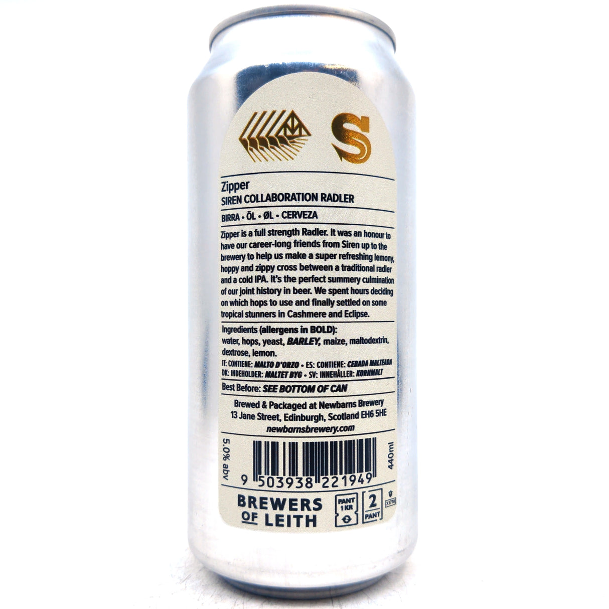 Newbarns x Siren Craft Brew Zipper Extra Hopped Radler 5% (440ml can)-Hop Burns & Black