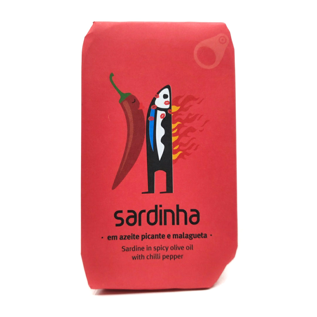 Sardinha Portuguese Sardines in Spicy Olive Oil with Chilli Pepper (120g)-Hop Burns & Black