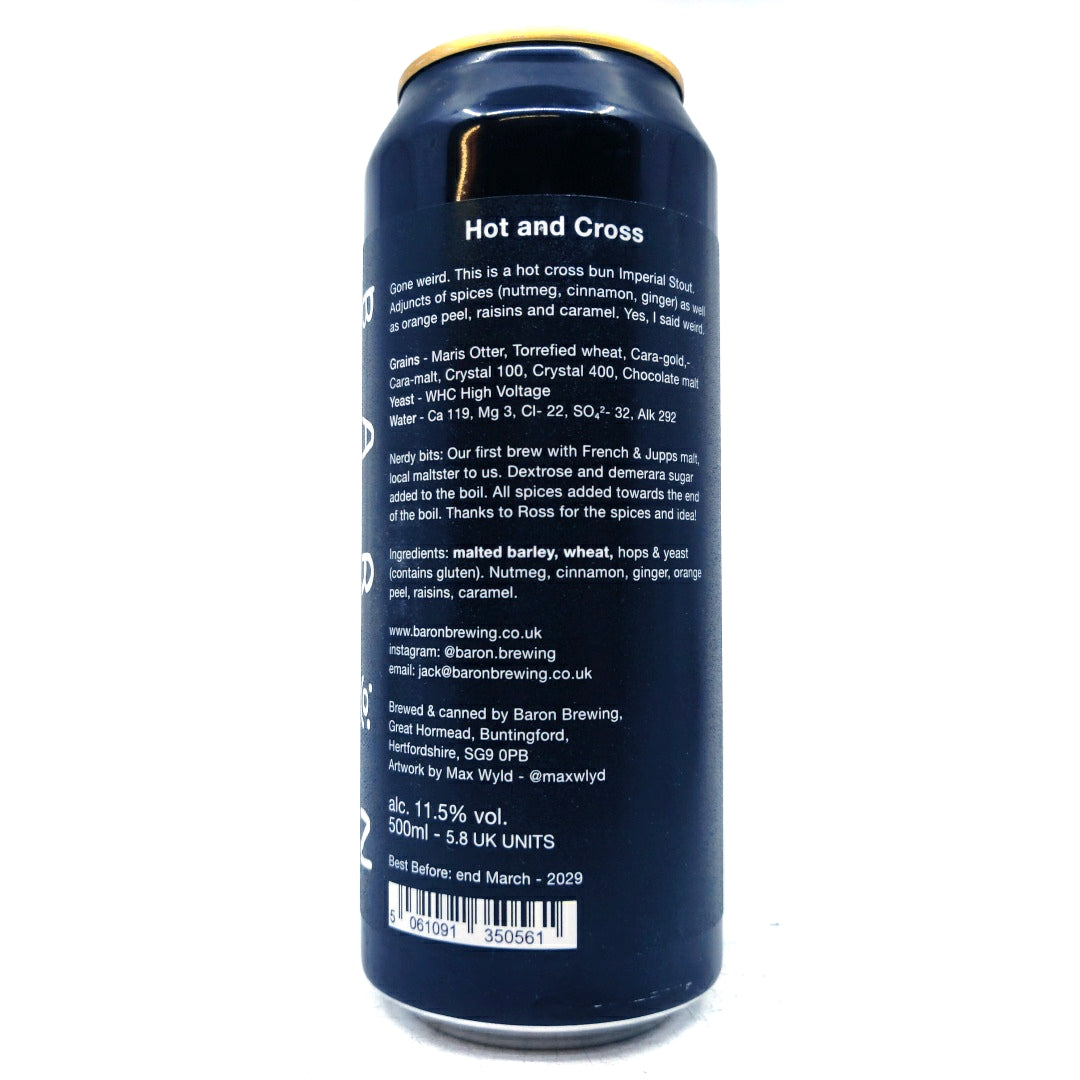 Baron Brewing Hot and Cross Imperial Stout 11.5% (500ml can)-Hop Burns & Black