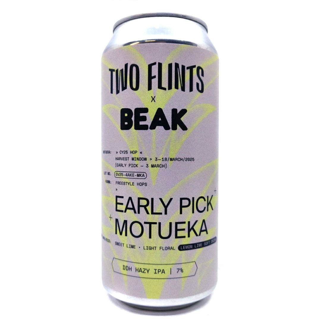 Two Flints x Beak Early Pick Motueka DDH Hazy IPA 7% (440ml can)-Hop Burns & Black