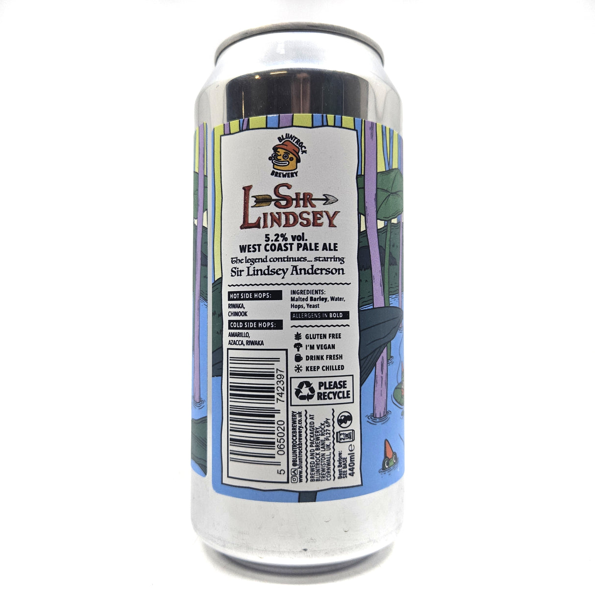 Bluntrock Sir Lindsey West Coast Pale Ale 5.1% (440ml can)-Hop Burns & Black