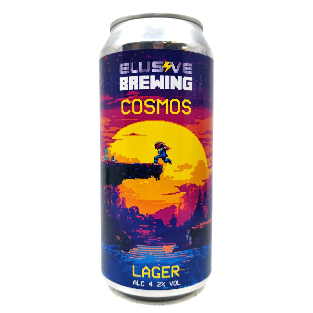 Elusive Brewing Cosmos Lager 4.2% (440ml can)-Hop Burns & Black