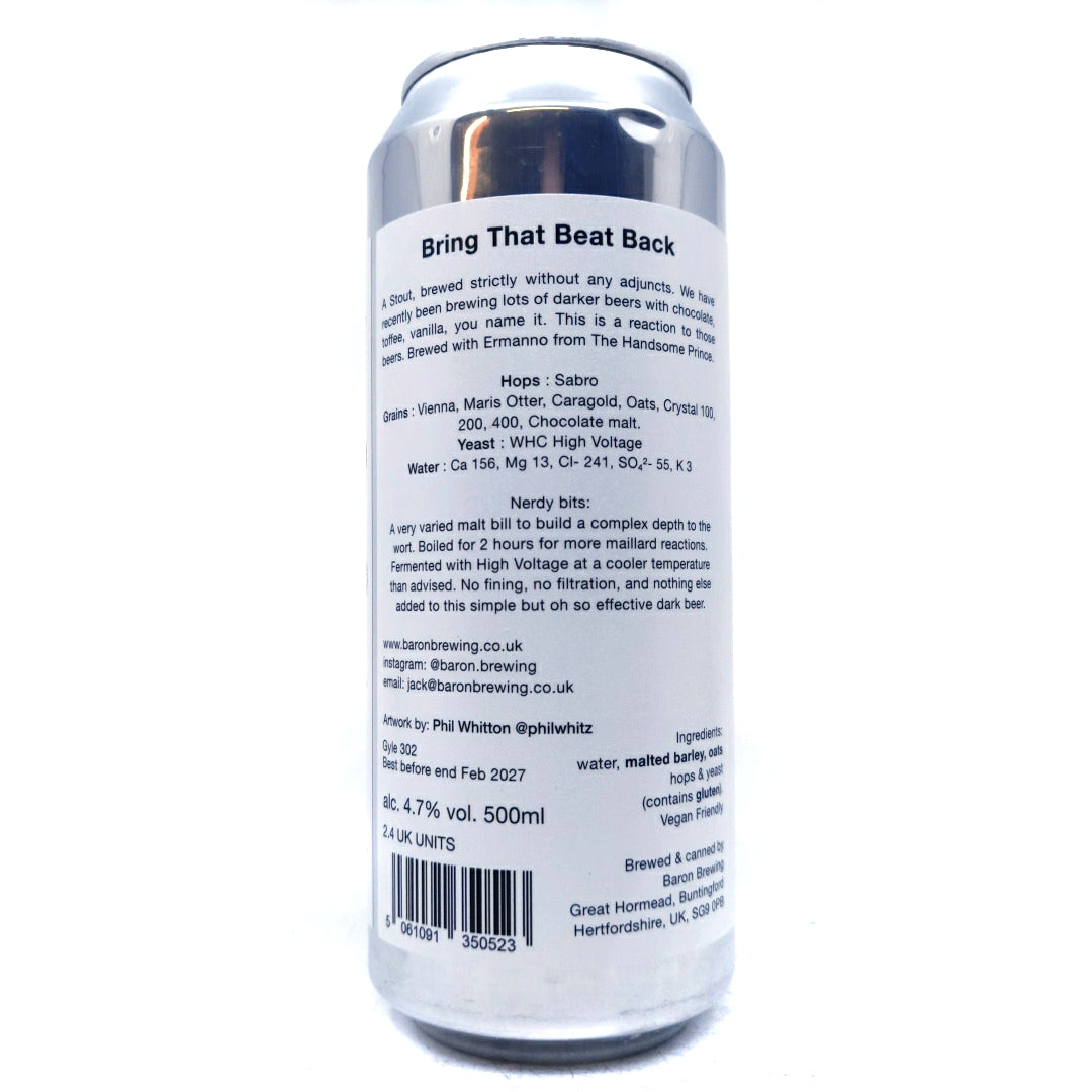 Baron Brewing Bring That Beat Back Stout 4.7% (500ml can)-Hop Burns & Black
