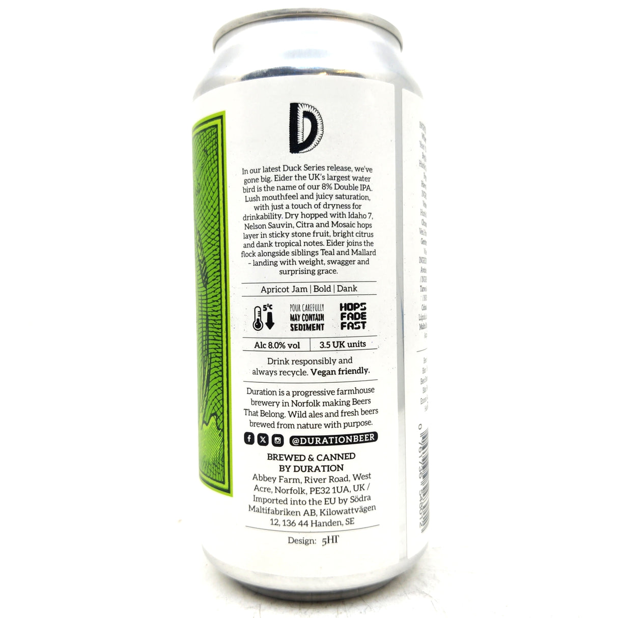 Duration Eider Double IPA 8% (440ml can)-Hop Burns & Black