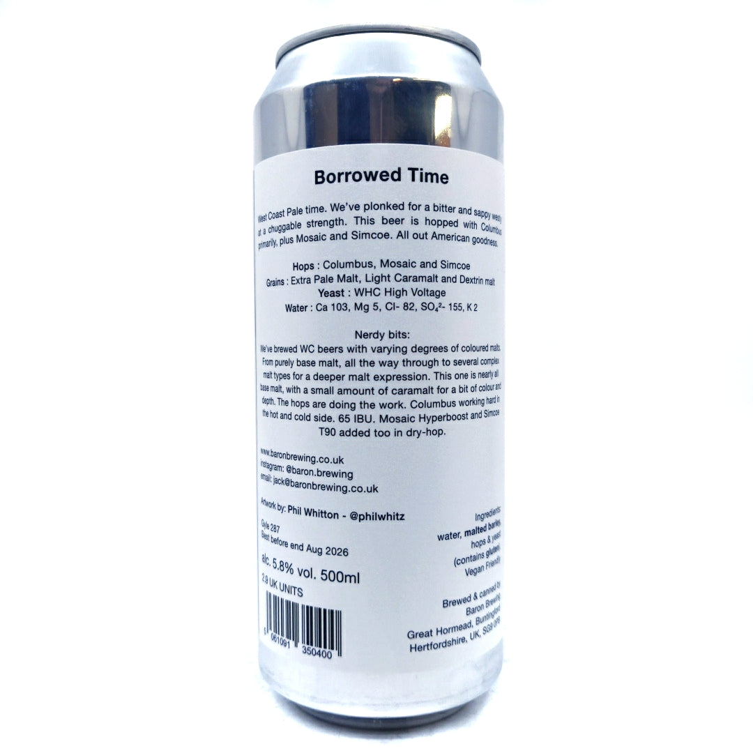Baron Brewing Borrowed Time West Coast Pale Ale 5.8% (500ml can)-Hop Burns & Black