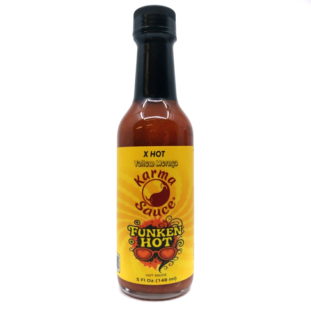 Karma Funken Hot Yellow Moruga Hot Sauce (148ml)-Hop Burns & Black