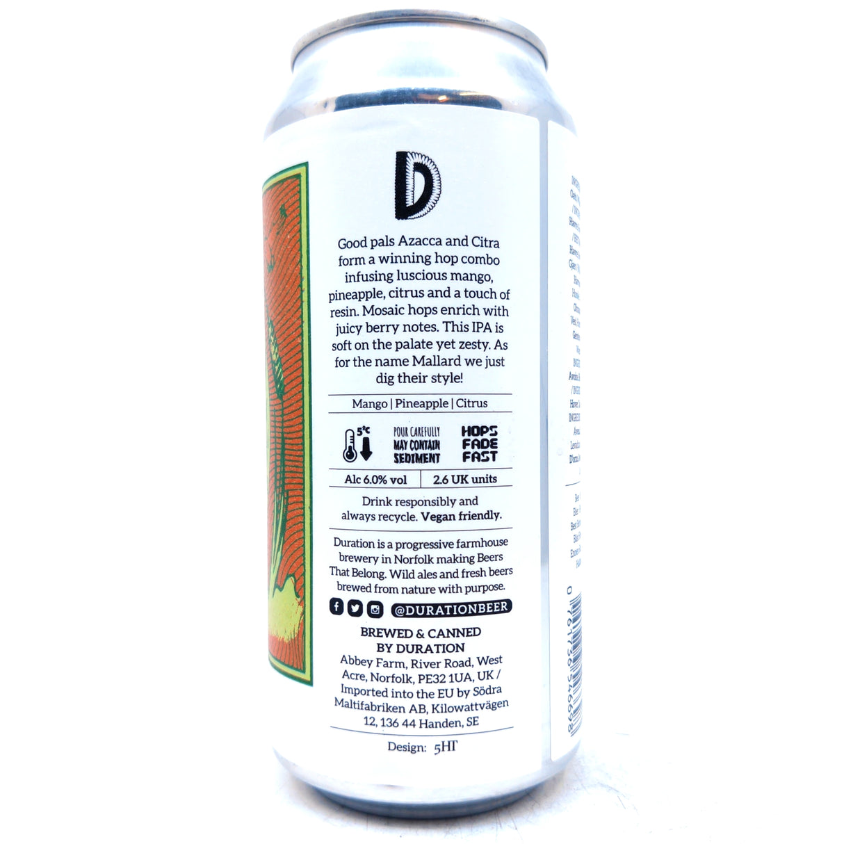Duration Mallard New England IPA 6% (440ml can)-Hop Burns & Black