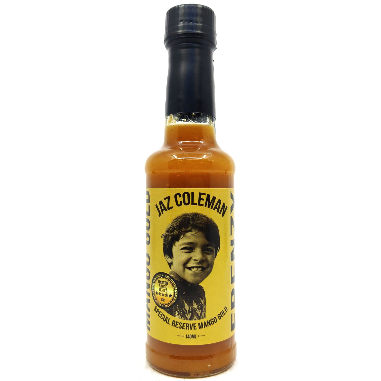 Jaz Coleman Special Reserve Mango Gold Frenzy Hot Sauce (140ml)-Hop Burns & Black