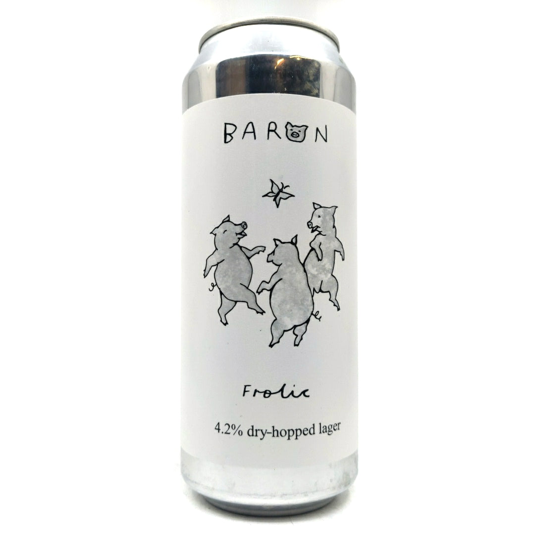 Baron Brewing Frolic Dry-Hopped Lager 4.2% (500ml can)-Hop Burns & Black