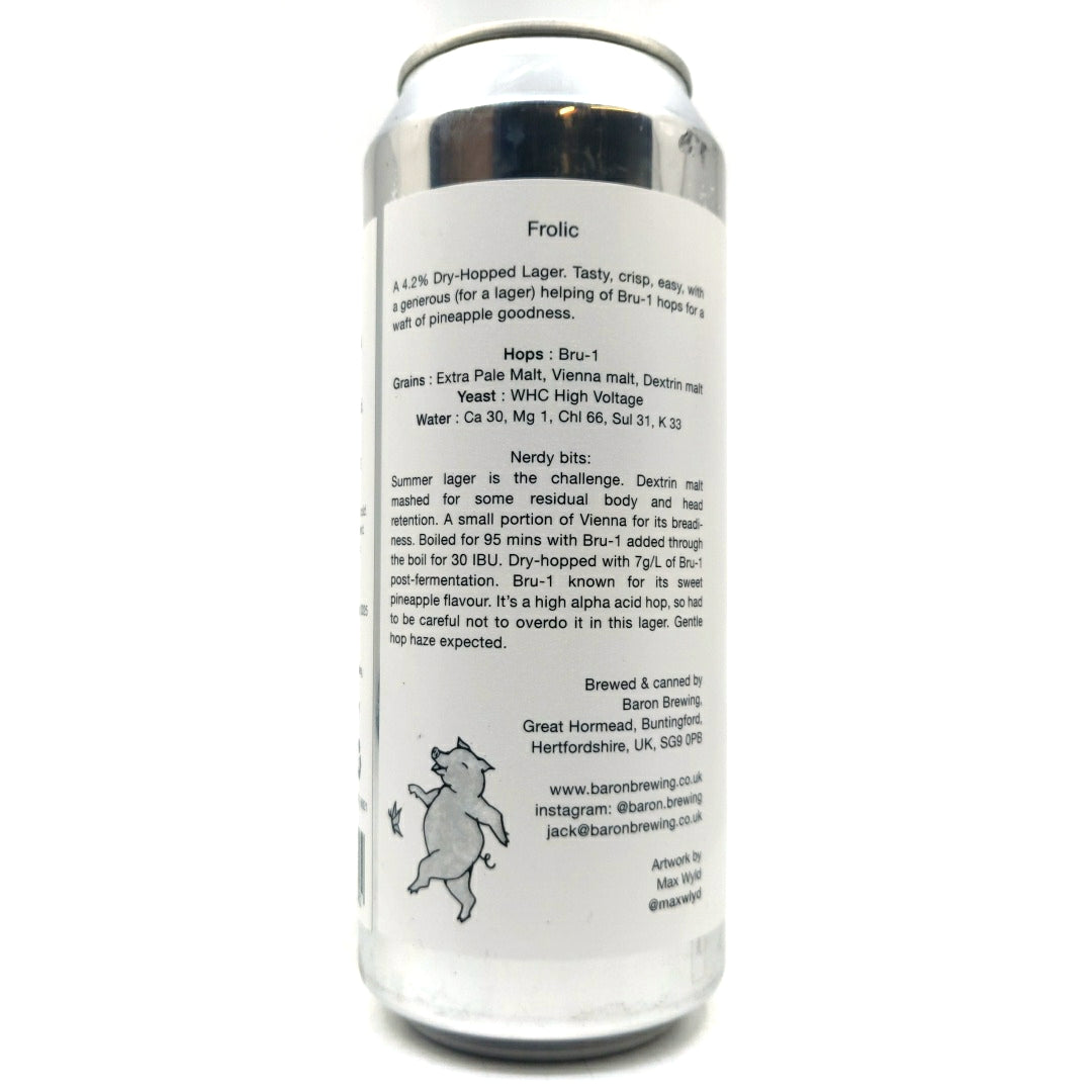 Baron Brewing Frolic Dry-Hopped Lager 4.2% (500ml can)-Hop Burns & Black