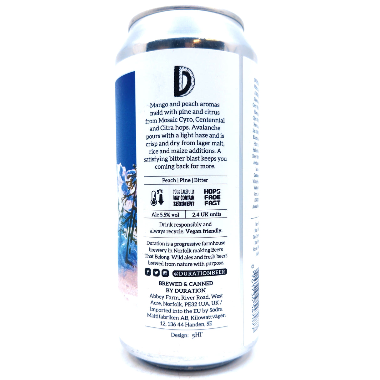 Duration Avalanche Pale Ale 5.2% (440ml can)-Hop Burns & Black