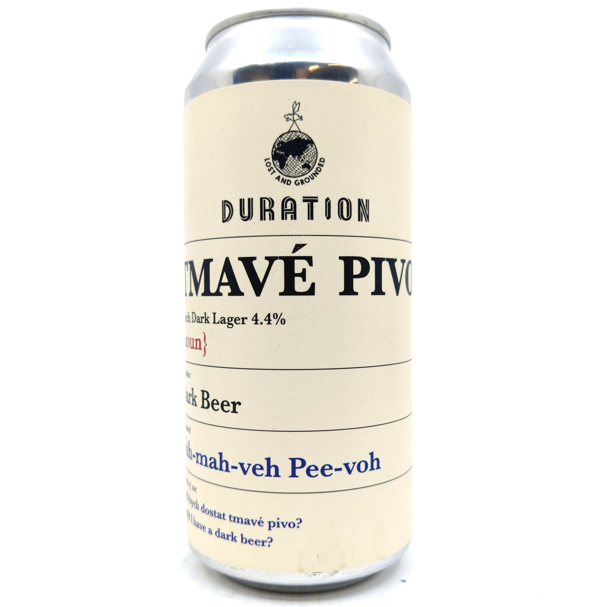 Duration x Lost & Grounded Tmave Pivo Czech Dark Lager 4.4% (440ml can)-Hop Burns & Black