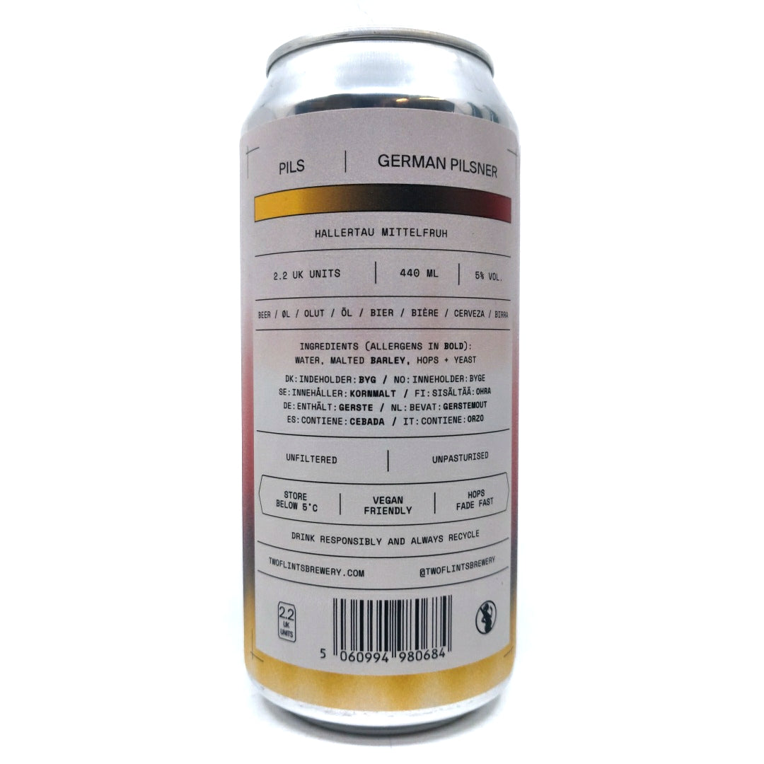Two Flints Pils 5% (440ml can)-Hop Burns & Black