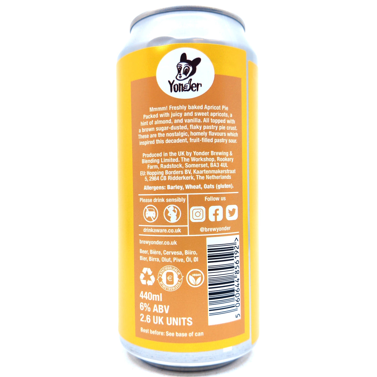 Yonder Apricot Pie Pastry Sour 6% (440ml can)-Hop Burns & Black