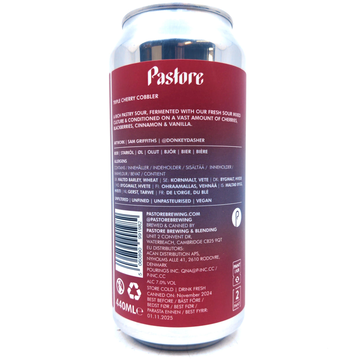 Pastore Triple Cherry Cobbler Sour 7% (440ml can)-Hop Burns & Black