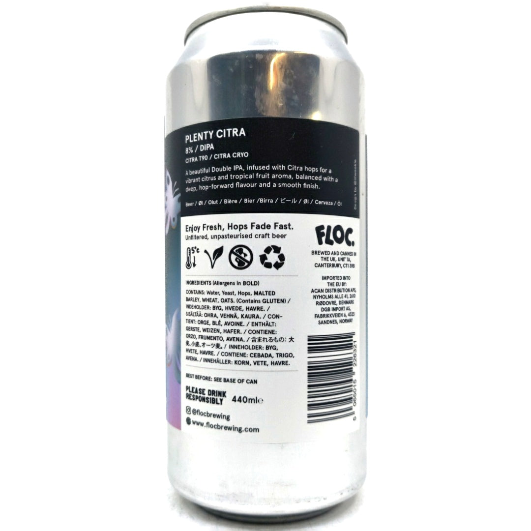 Floc Brewing Plenty Citra Double IPA 8% (440ml can)-Hop Burns & Black
