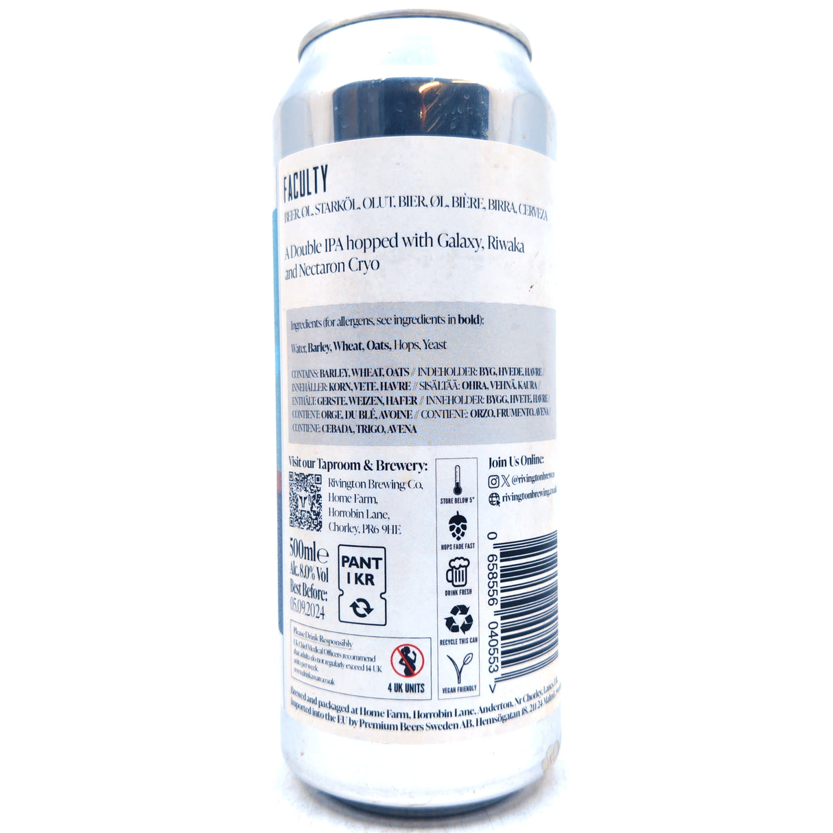 Rivington Faculty Double IPA 8% (500ml can)-Hop Burns & Black