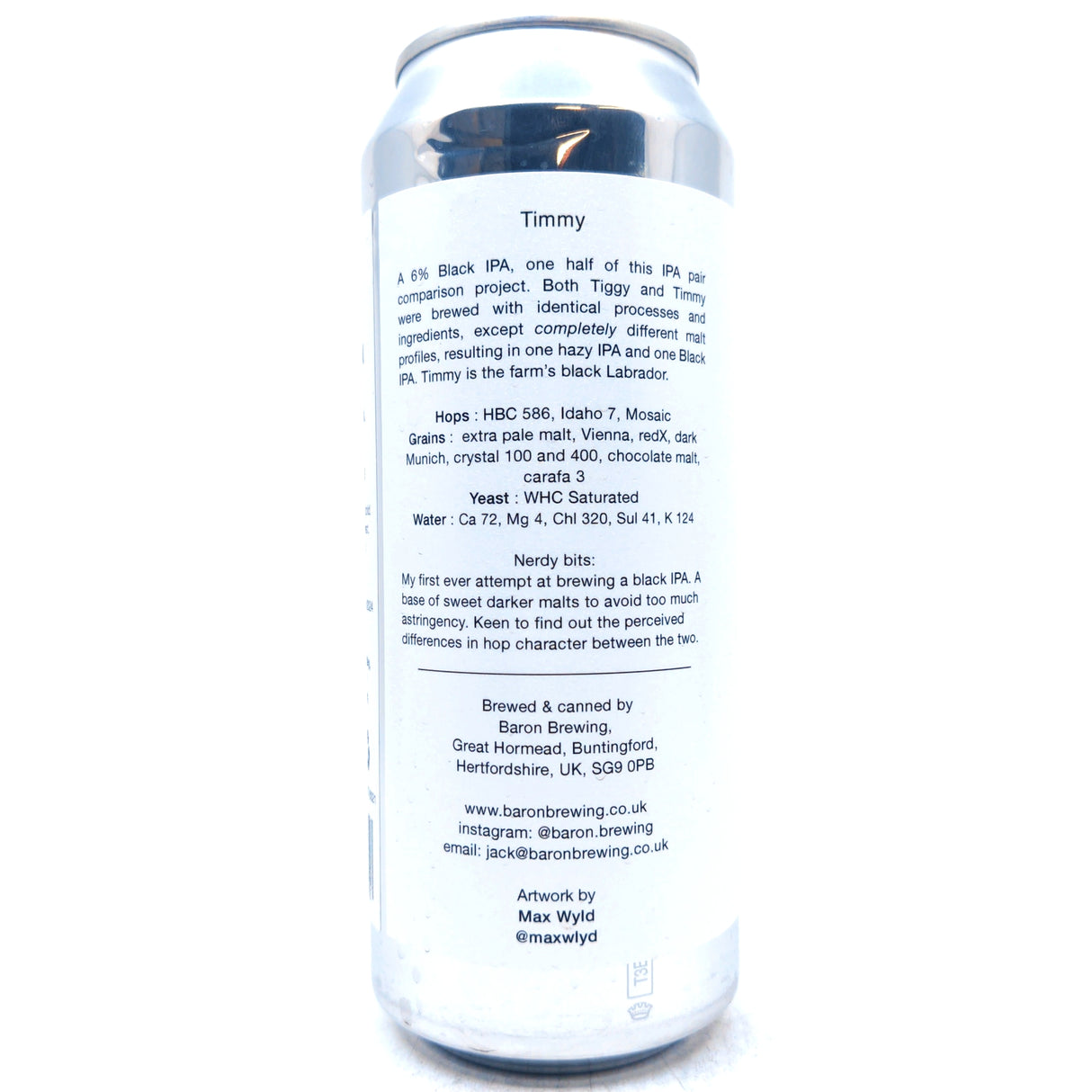 Baron Brewing Timmy Black IPA 6% (500ml can)-Hop Burns & Black