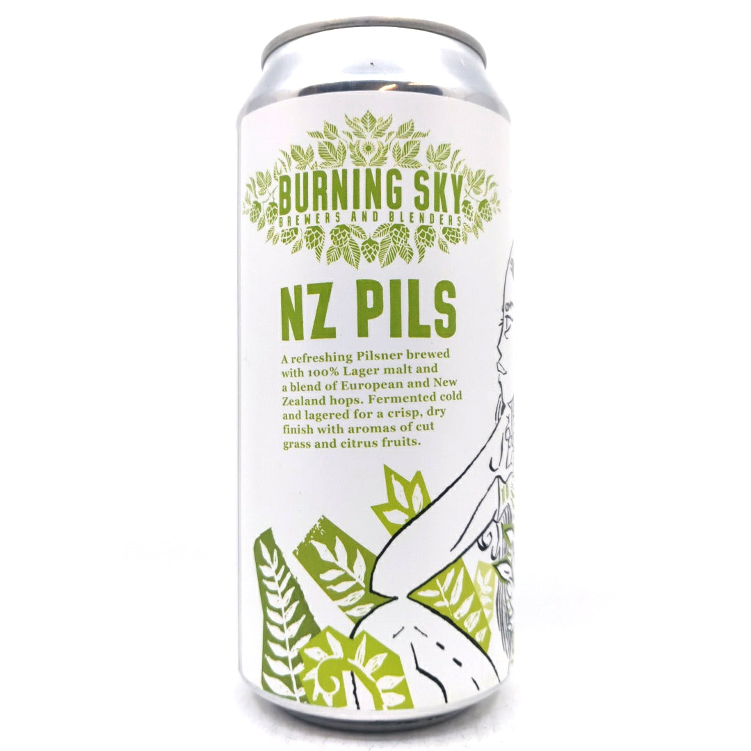 Burning Sky NZ Pils 4.6% (440ml can)-Hop Burns & Black