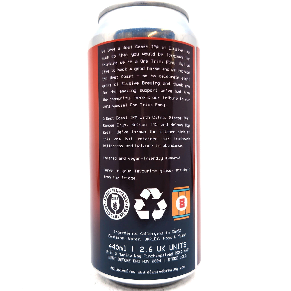 Elusive Brewing One Trick Pony West Coast IPA 6% (440ml can)-Hop Burns & Black