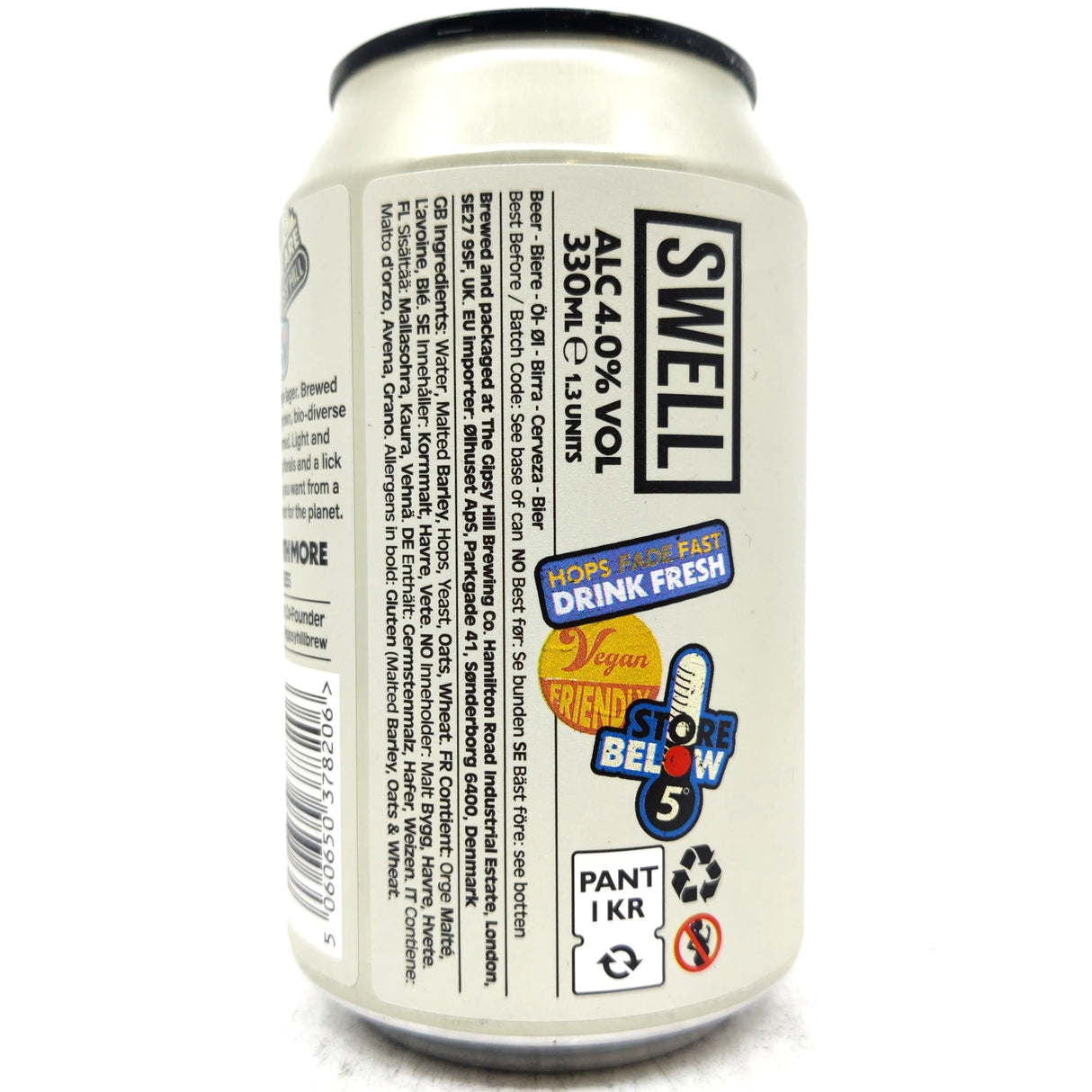 Gipsy Hill Swell Lager 4% (330ml can)-Hop Burns & Black