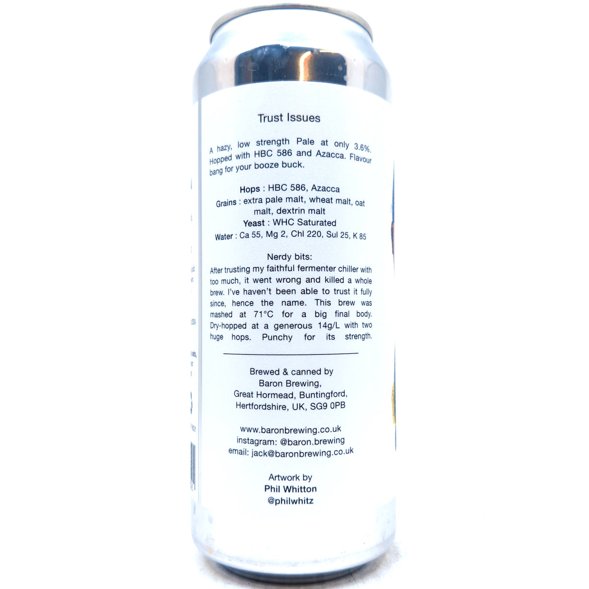 Baron Brewing Trust Issues Pale Ale 3.6% (500ml can)-Hop Burns & Black