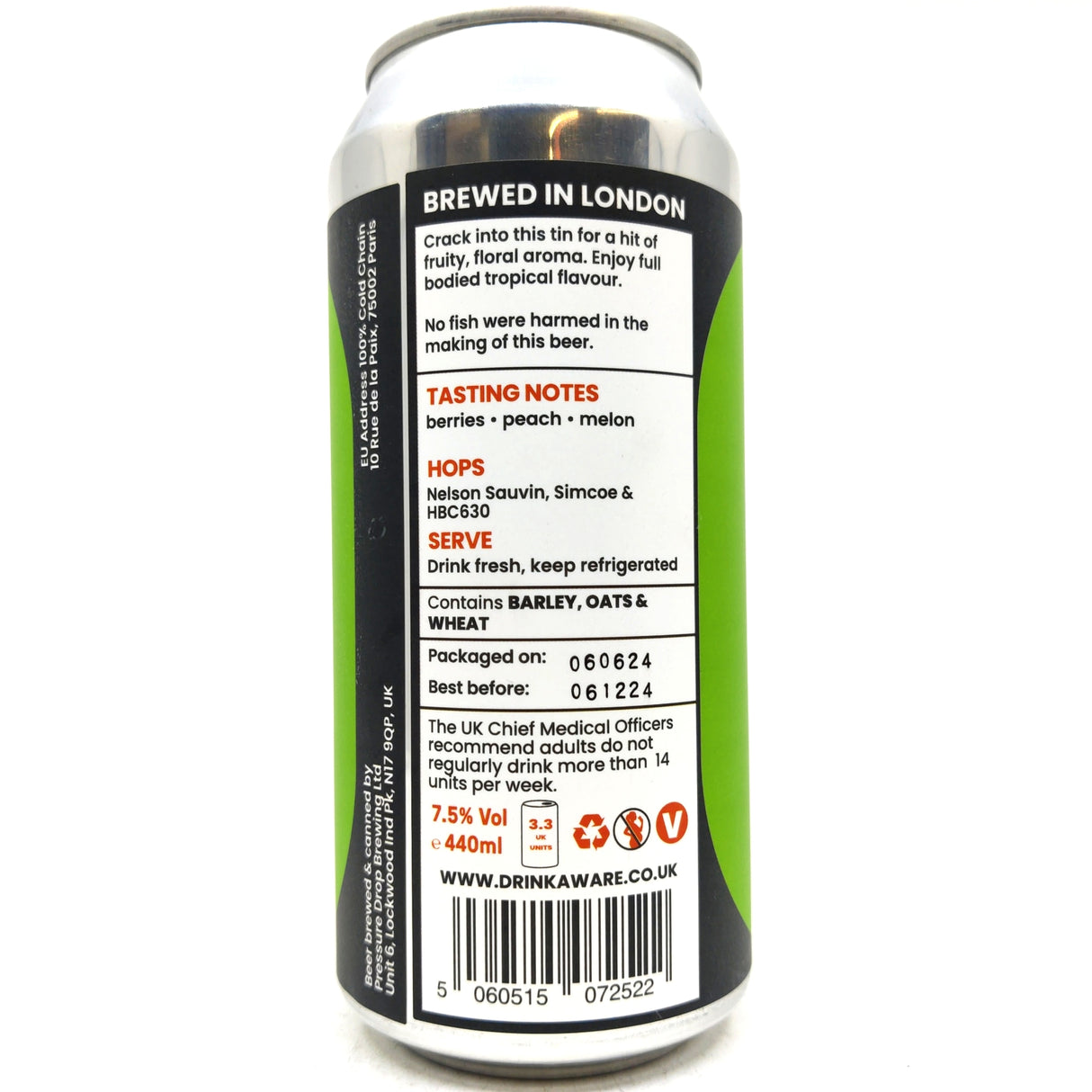 Pressure Drop Sardines New England IPA 7.5% (440ml can)-Hop Burns & Black