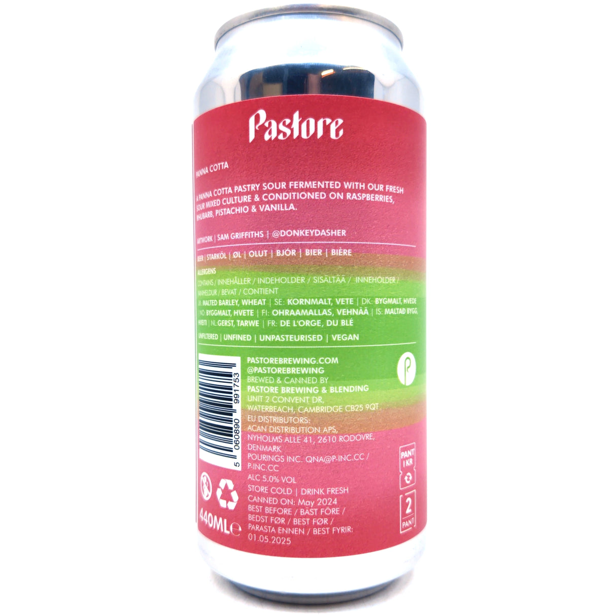 Pastore Panna Cotta Raspberry Rhubarb Pistachio Pastry Sour 5% (440ml can)-Hop Burns & Black