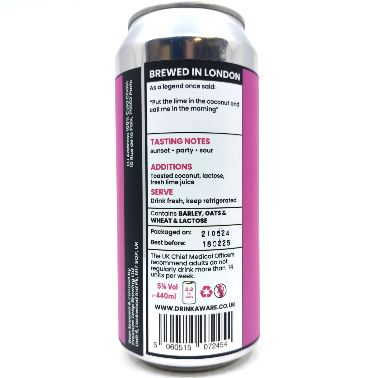 Pressure Drop Call Me! Coconut & Lime Sour 5% (440ml can)-Hop Burns & Black