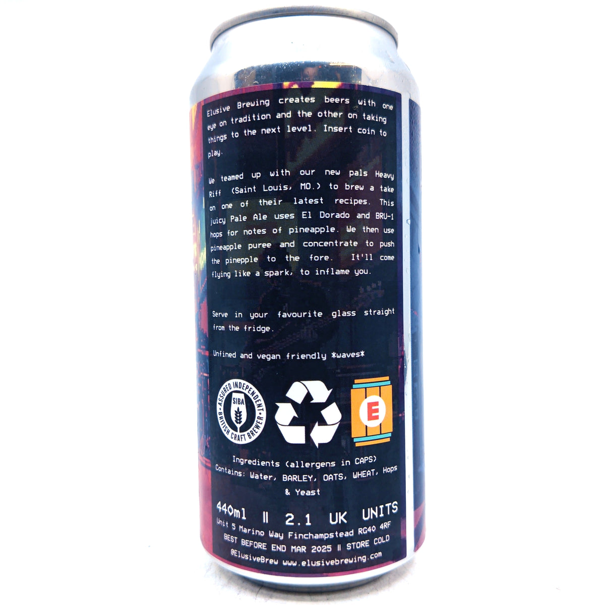 Elusive Brewing x Heavy Riff Pineapple Head Hazy Pale Ale 4.8% (440ml can)-Hop Burns & Black
