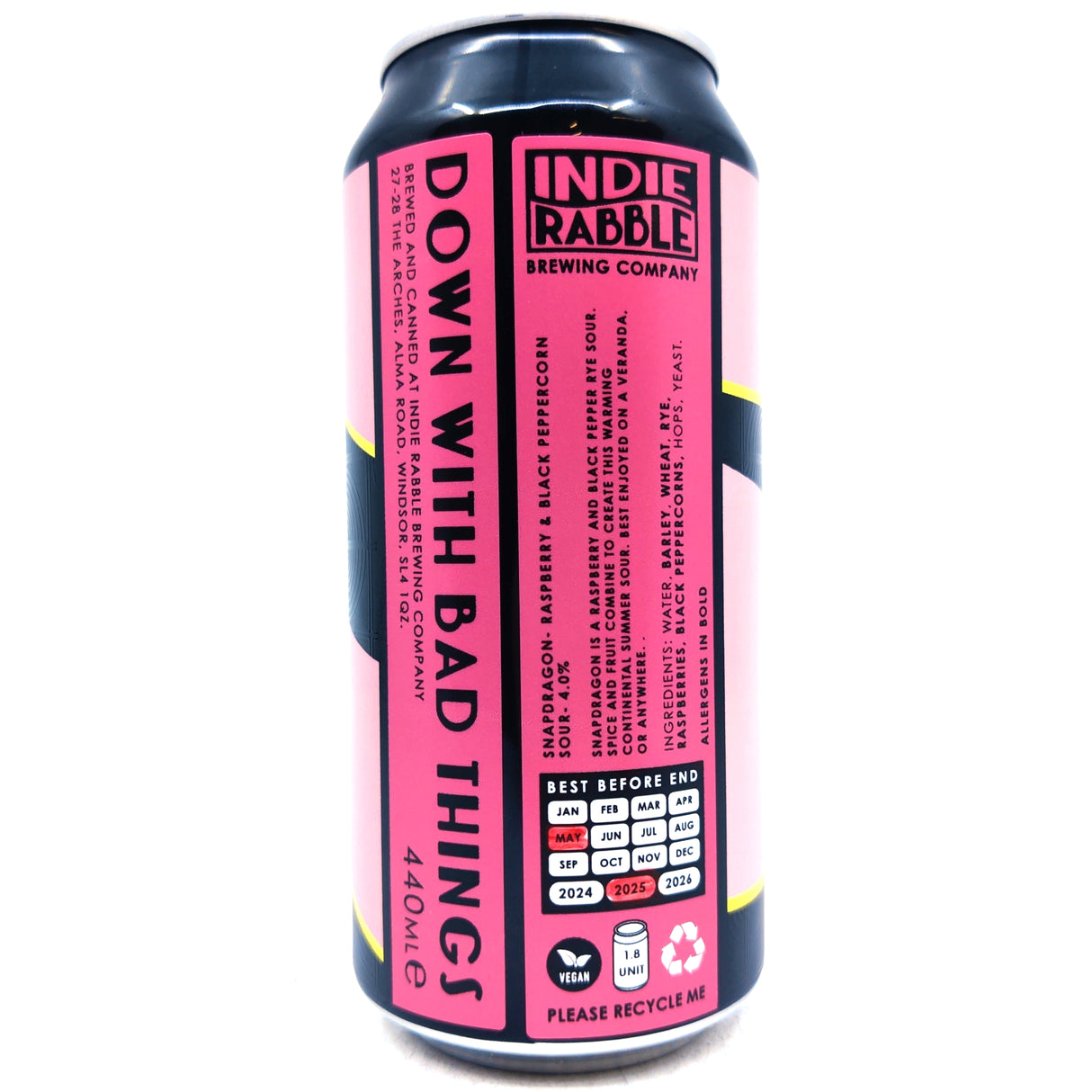 Indie Rabble Snapdragon Raspberry & Black Peppercorn Sour 4.5% (440ml can)-Hop Burns & Black