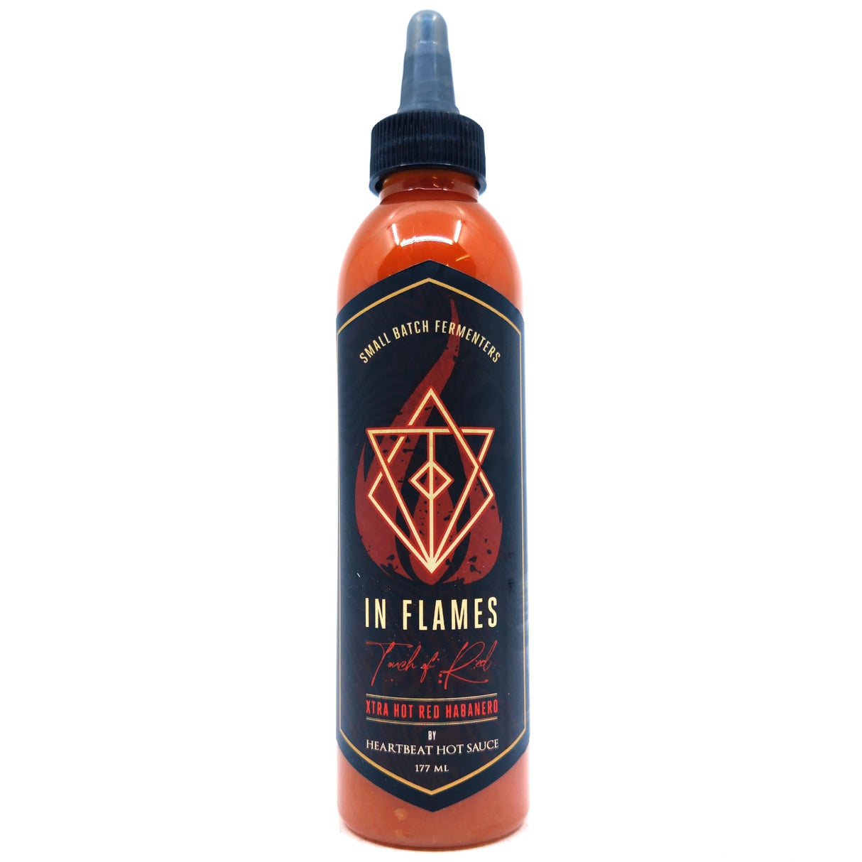 Heartbeat x In Flames 'Touch of Red' - Xtra Hot Red Habanero Hot Sauce (177ml)-Hop Burns & Black