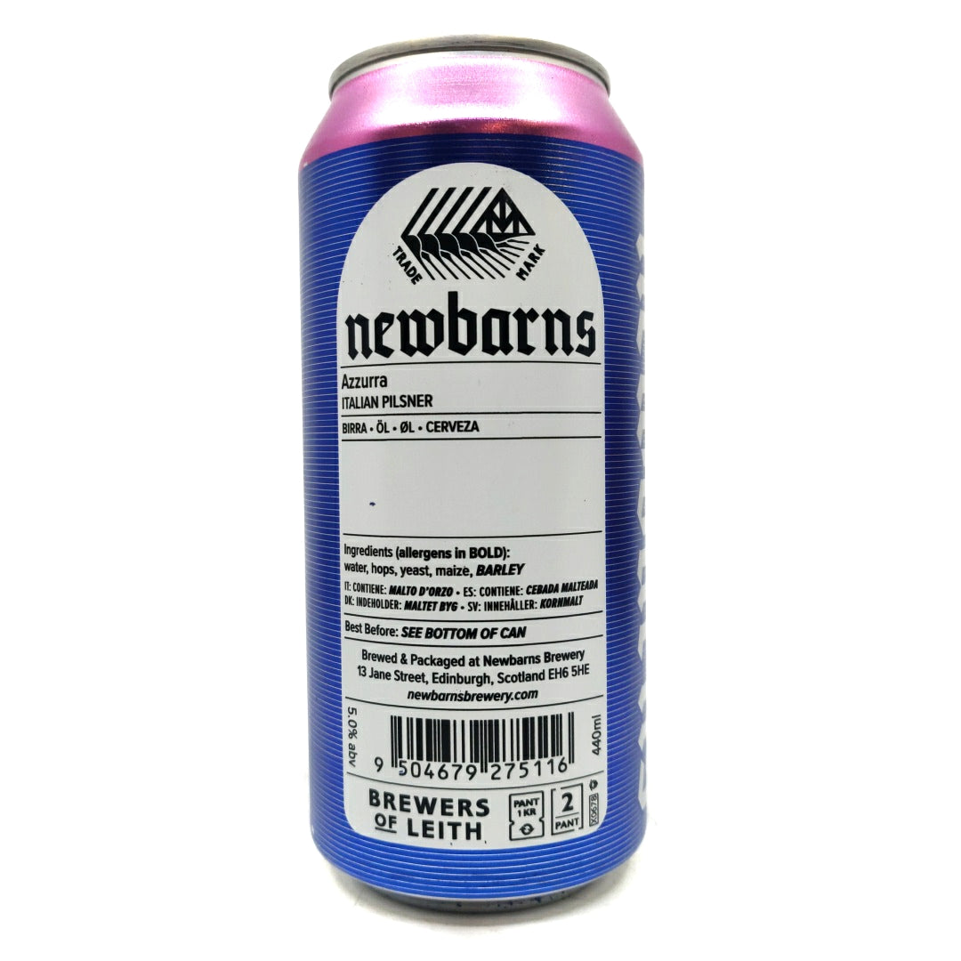 Newbarns Azzurra Italian Pilsner 5% (440ml can)-Hop Burns & Black