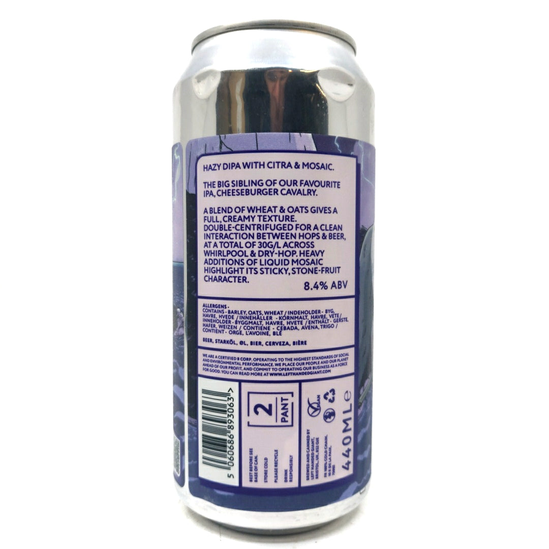 Left Handed Giant Double Cheeseburger Cavalry Double IPA 8.4% (440ml can)-Hop Burns & Black