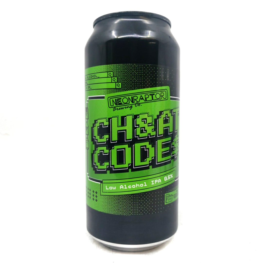 Neon Raptor Cheat Codes Low Alcohol IPA 0.5% (440ml can)-Hop Burns & Black