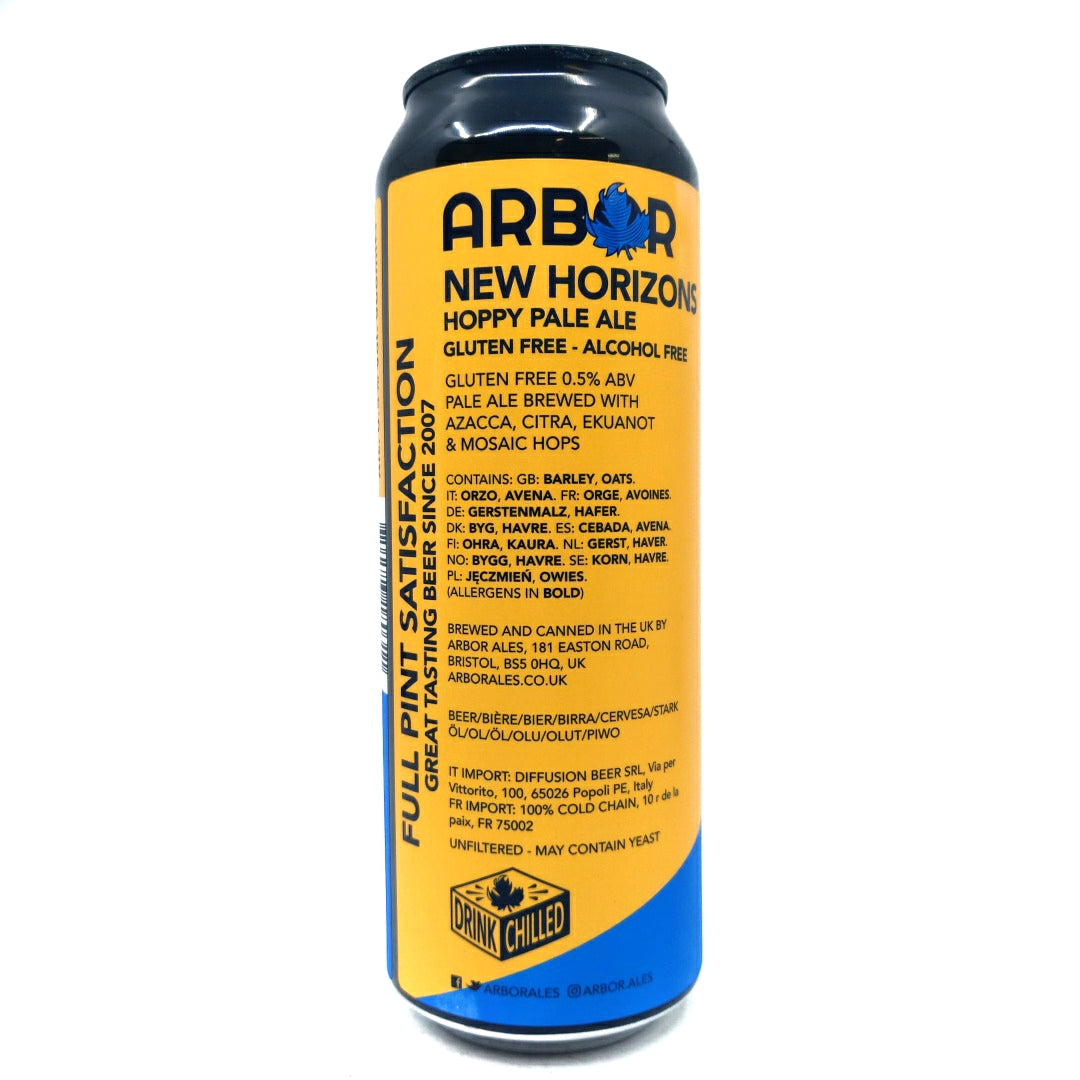 Arbor New Horizons Gluten and Alcohol Free Pale Ale 0.5% (568ml can)-Hop Burns & Black