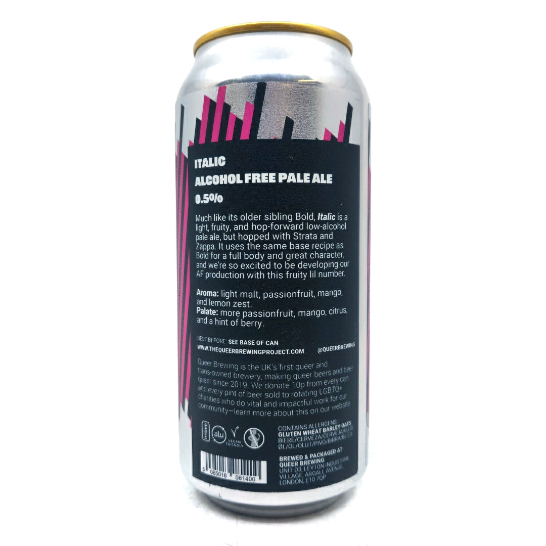 Queer Brewing Italic Alcohol Free Pale Ale 0.5% (440ml can)-Hop Burns & Black