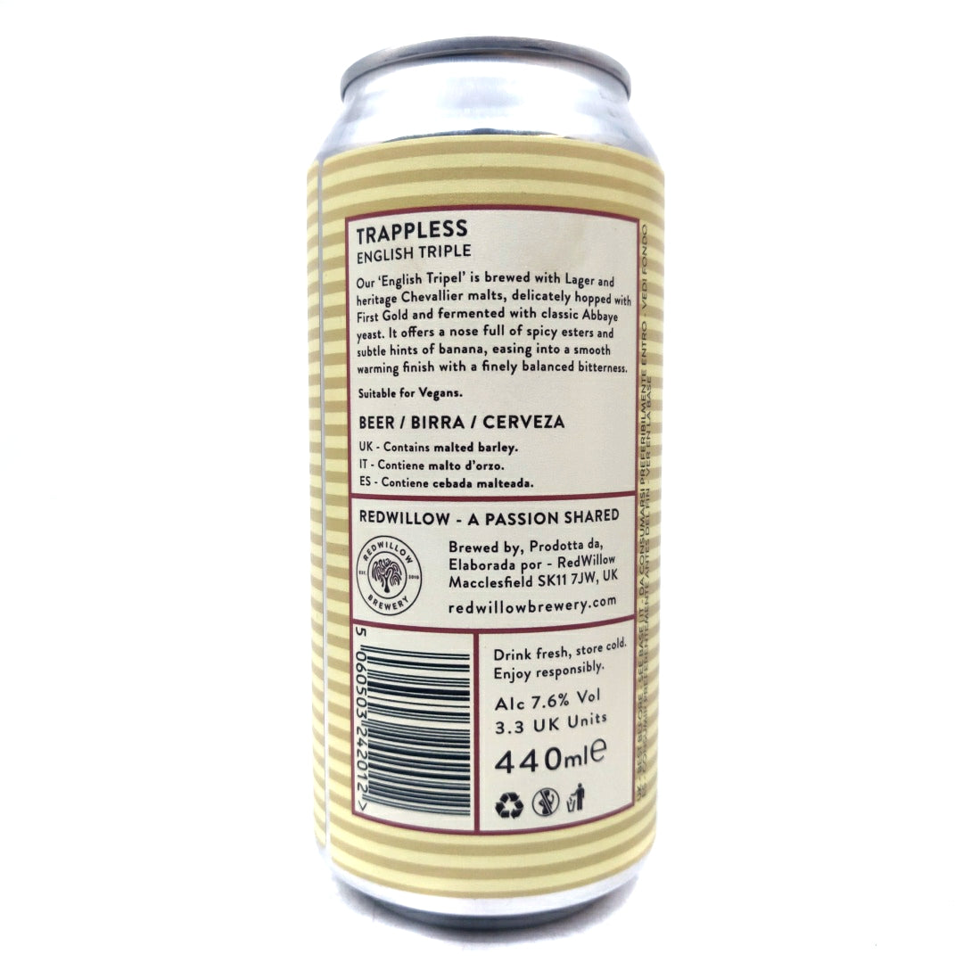Redwillow Trappless English Tripel 7.6% (440ml can)-Hop Burns & Black